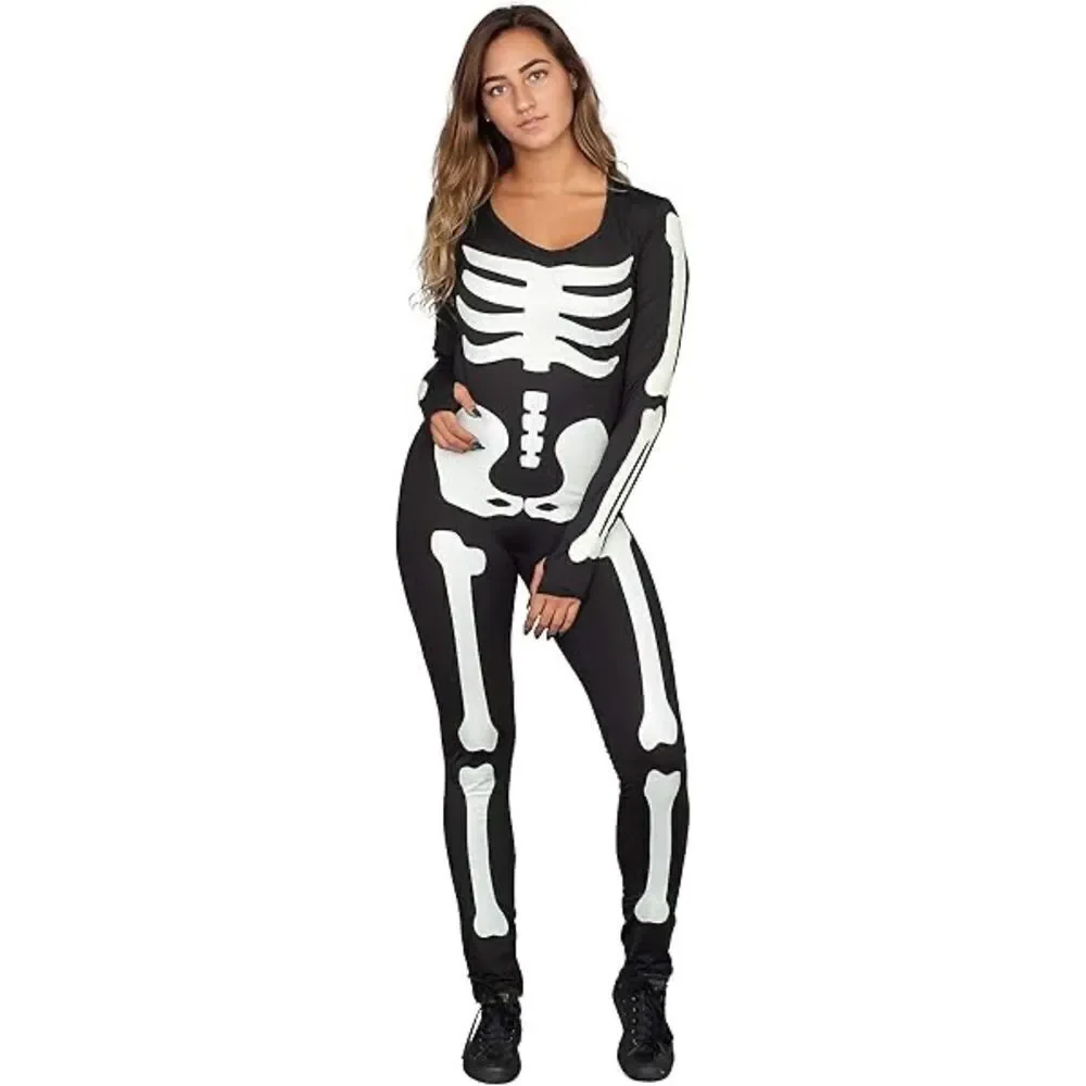 NIB Women's Leg Avenue Halloween Glow In The Dark Skeleton Catsuit Size Small